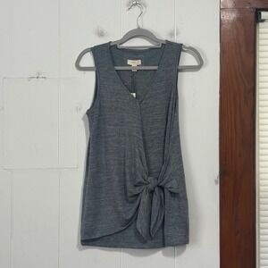 Cupio Blush Womens Blue Gray Heathered V-Neck Side Tie Lace Back Tank Top Medium